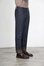 Pantalón Harris de hombre 5 bolsillos en denim Príncipe de Gales regular fit