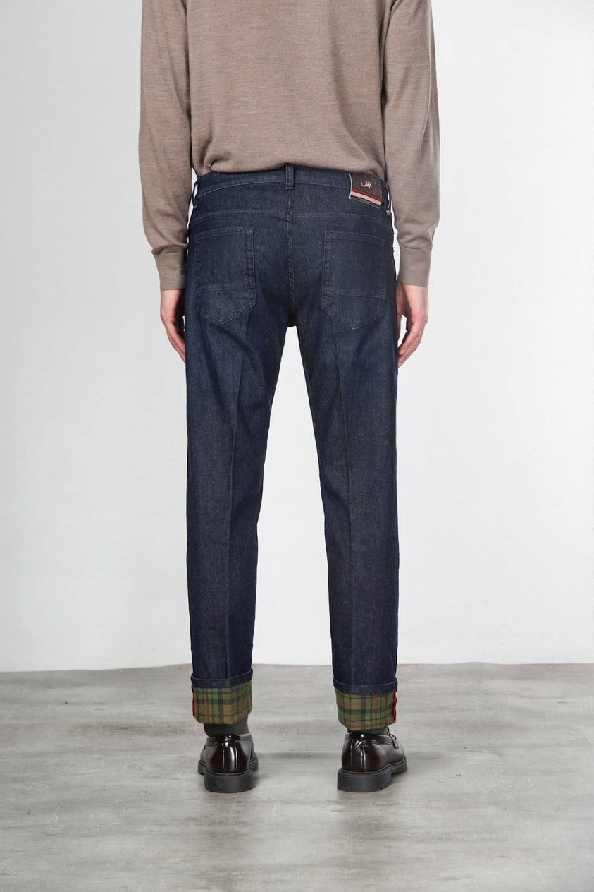 Pantalón Harris de hombre 5 bolsillos en denim Príncipe de Gales regular fit