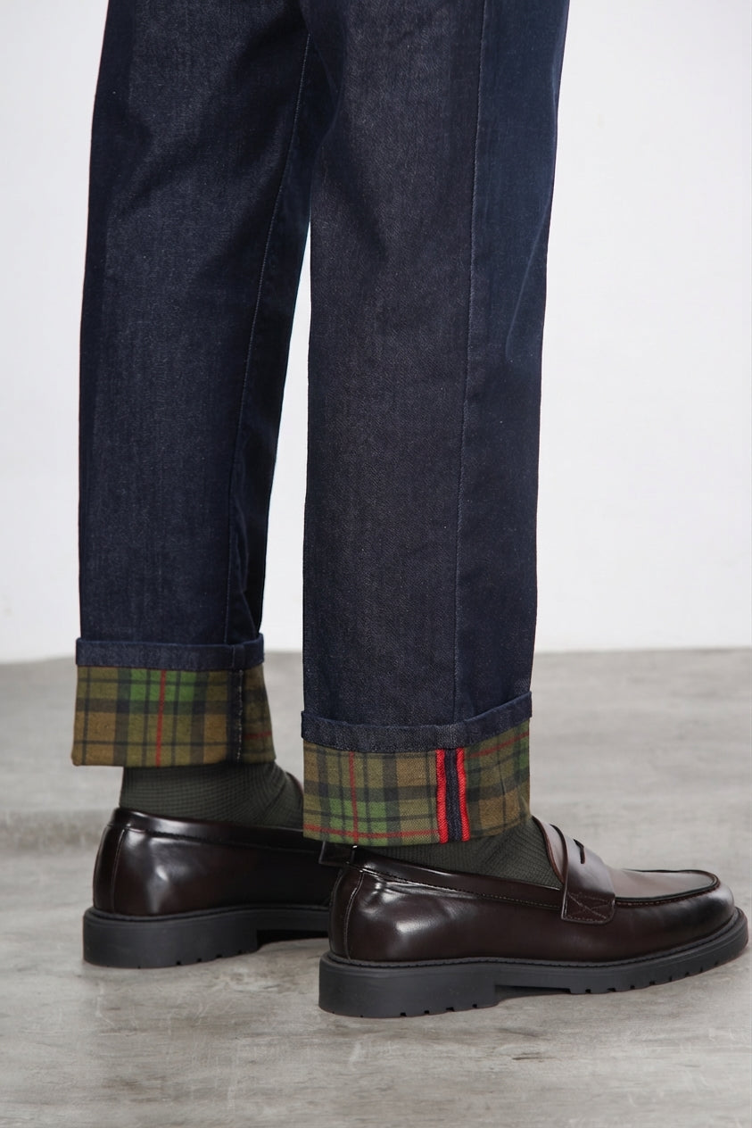 Pantalón Harris de hombre 5 bolsillos en denim Príncipe de Gales regular fit