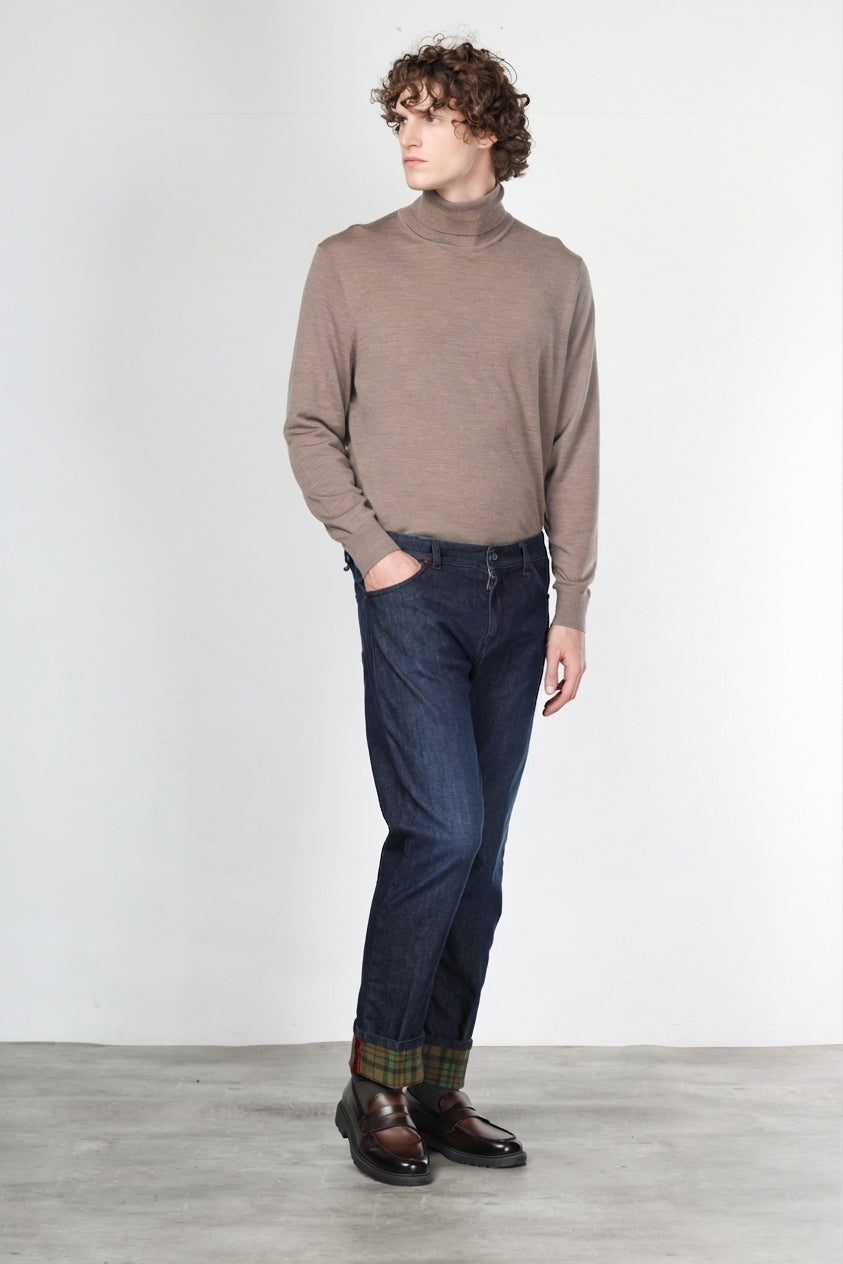 Pantalón Harris de hombre 5 bolsillos en denim Príncipe de Gales regular fit