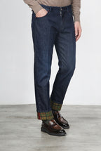 Pantalón Harris de hombre 5 bolsillos en denim Príncipe de Gales regular fit