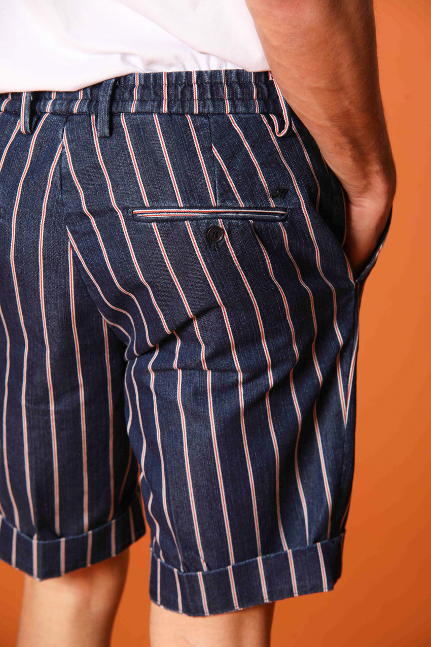 Milano Jogger men's chino bermuda shorts in red-striped denim with a slim fit