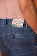 Milano Under 5-Pocket men's chino pants in denim with floral print lining and slim fit 