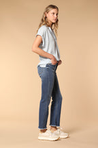Olivia pantalón 5 bolsillos mujer en denim azul stretch con fondo trompeta slim fit