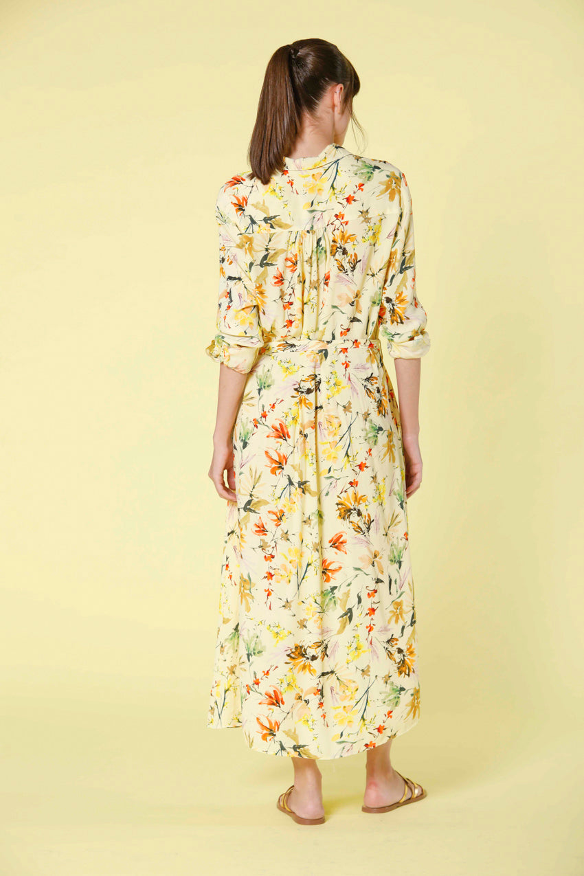 image 4 of woman's long dress in popeline with wildflowers pattern nicole dress in light yellow regular fit by mason's