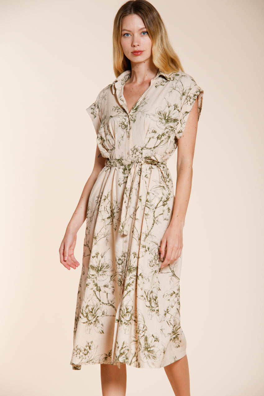 Yoko Kleid Damen aus Canvas Leinen Viskose Mischung Blumenmuster