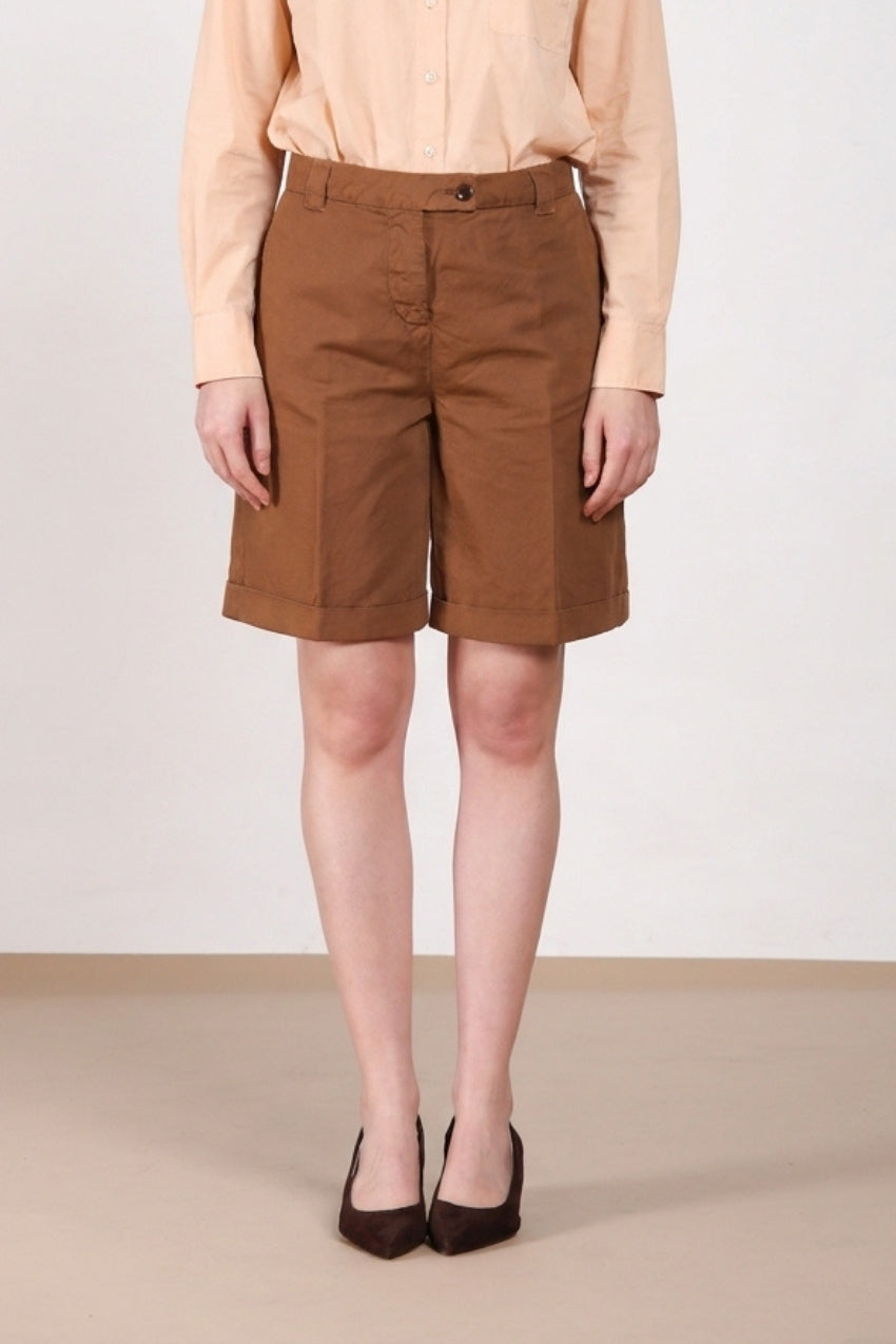 Brigitte bermuda chino donna in cotone e lino fiammato relaxed fit
