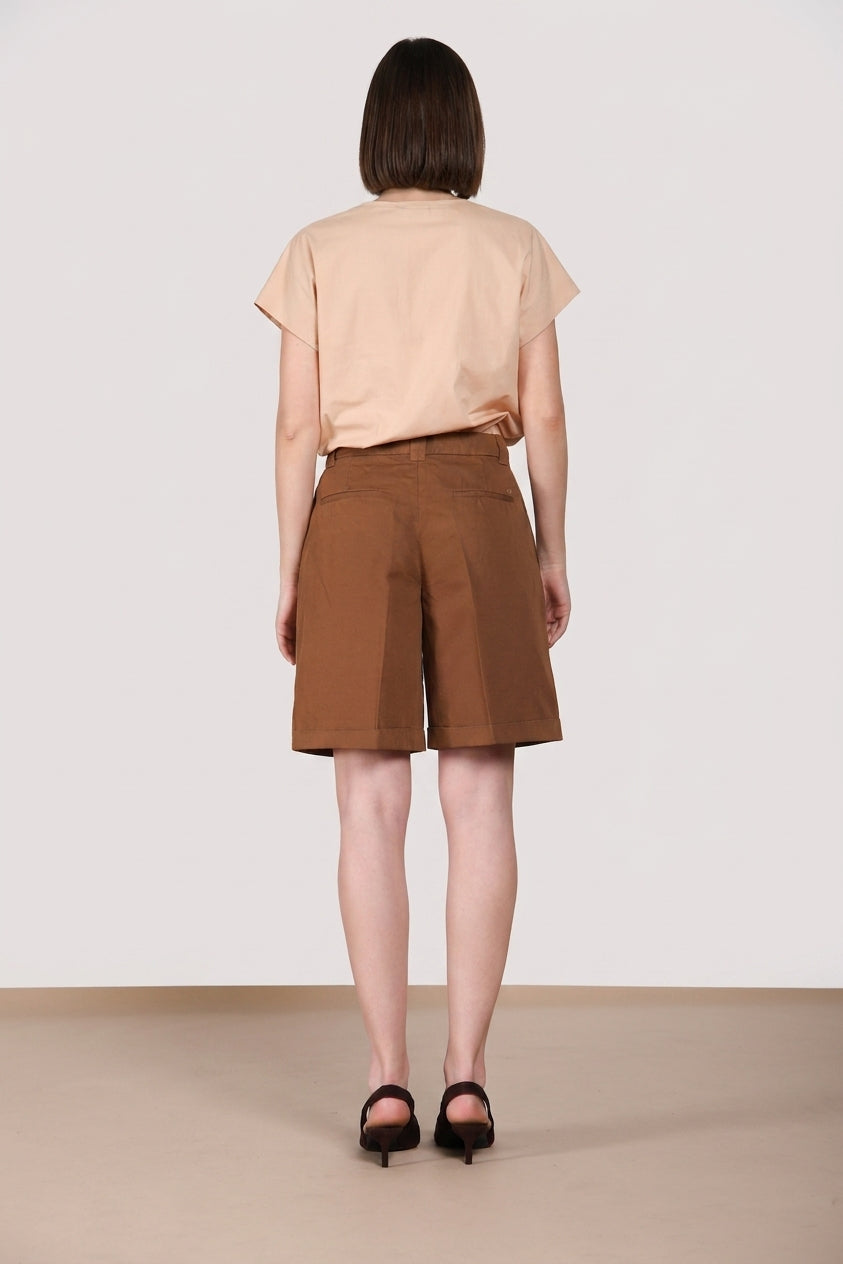 Brigitte bermuda chino mujer en algodón y lino flameado relaxed fit