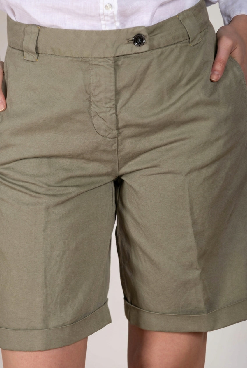 Brigitte bermuda chino mujer de algodón y lino flameado relaxed fit