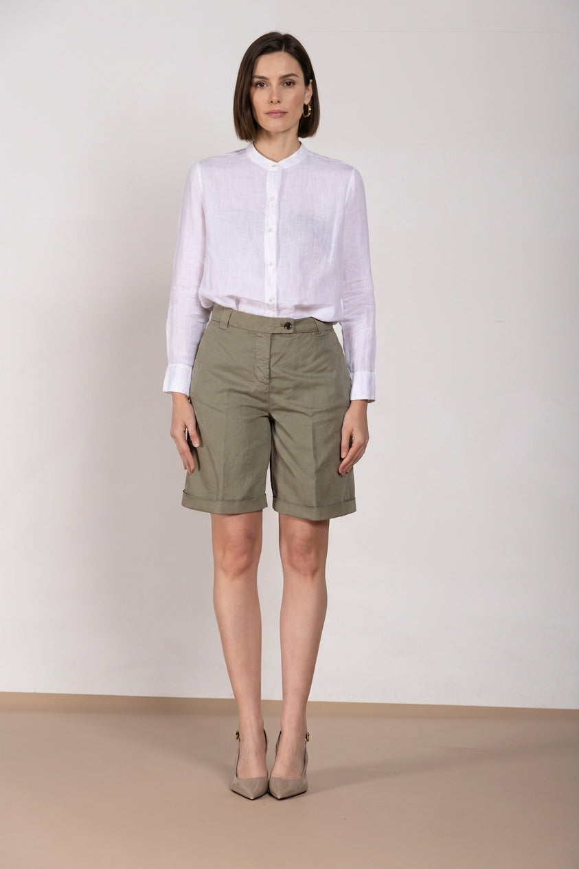 Brigitte bermuda chino mujer de algodón y lino flameado relaxed fit