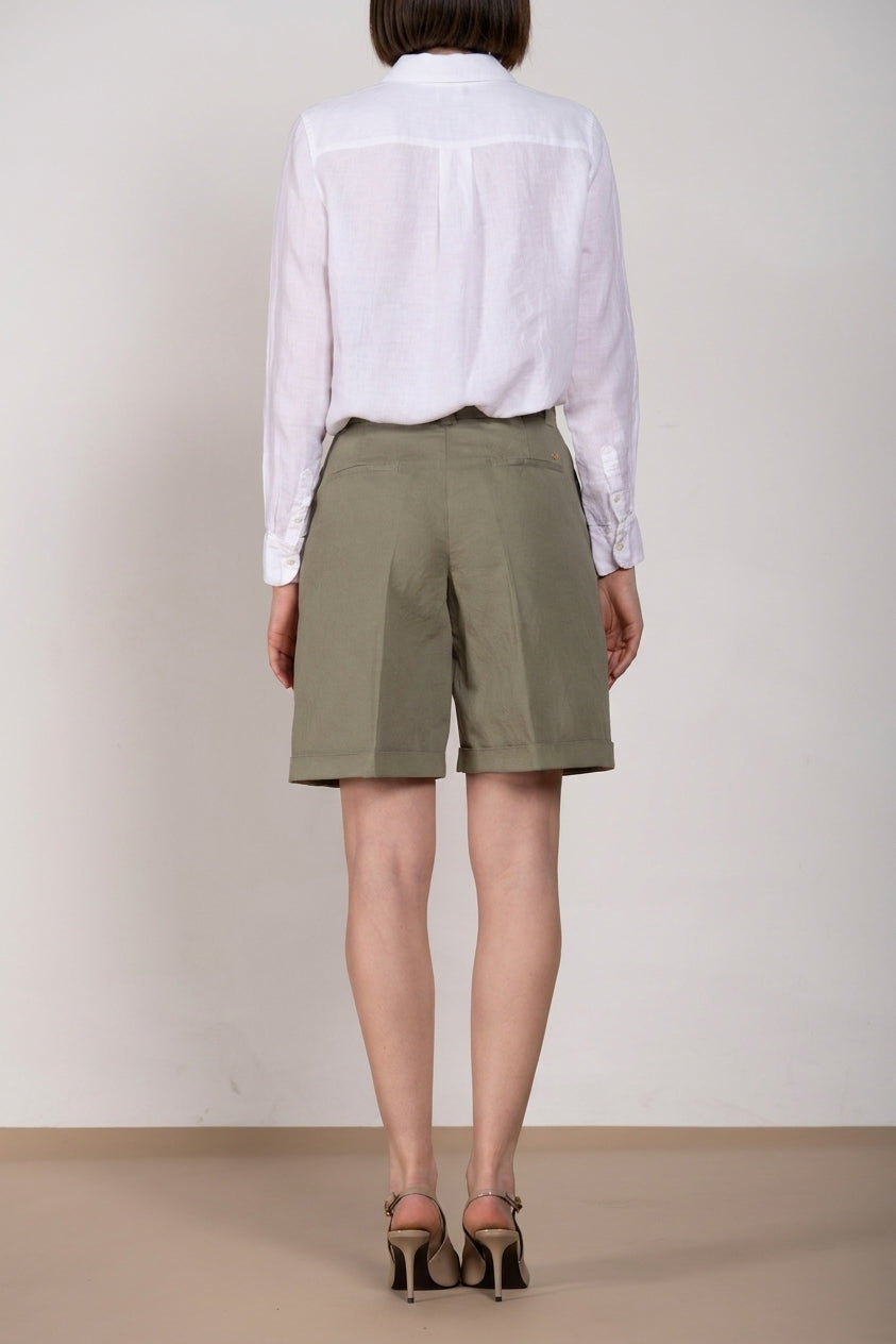 Brigitte bermuda chino mujer de algodón y lino flameado relaxed fit