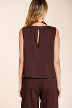 Nhabi camicia donna smanicata in tela misto lino e viscosa