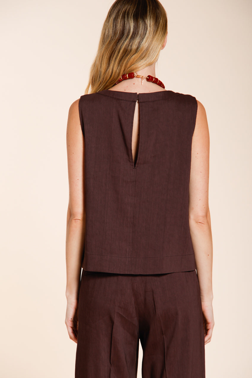 Nhabi camisa mujer sin mangas en tela mezcla lino y viscosa