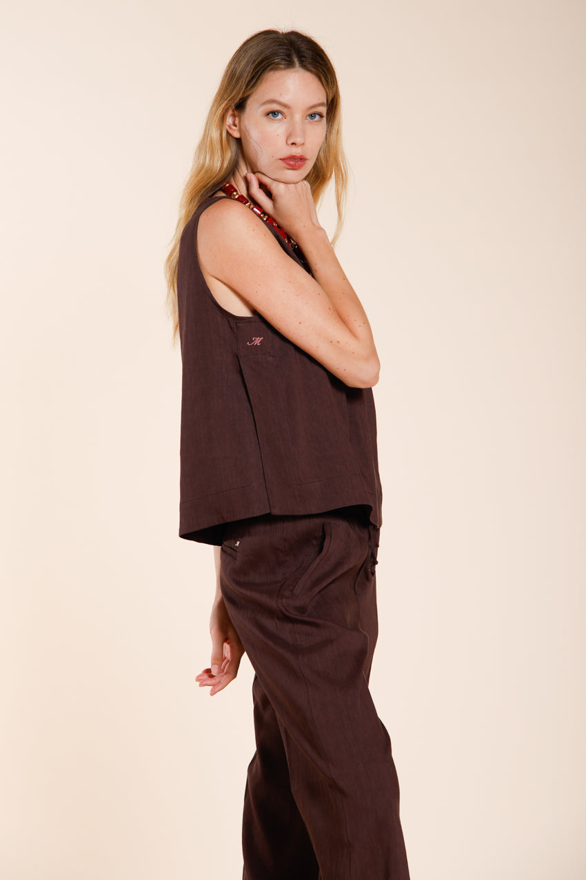 Nhabi camisa mujer sin mangas en tela mezcla lino y viscosa