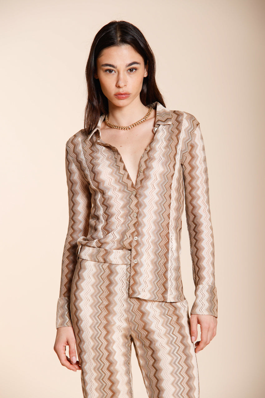 Elaisa camicia donna a manica lunga in maglia fantasia a resca lurex