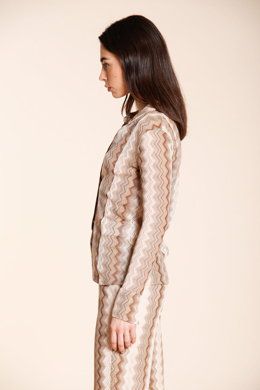 Elaisa camicia donna a manica lunga in maglia fantasia a resca lurex