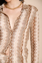 Elaisa camicia donna a manica lunga in maglia fantasia a resca lurex