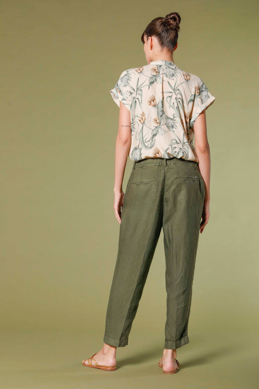 image 4 of woman's short sleeve shirt in popeline with flower pattern adele mm model in stucco by mason's