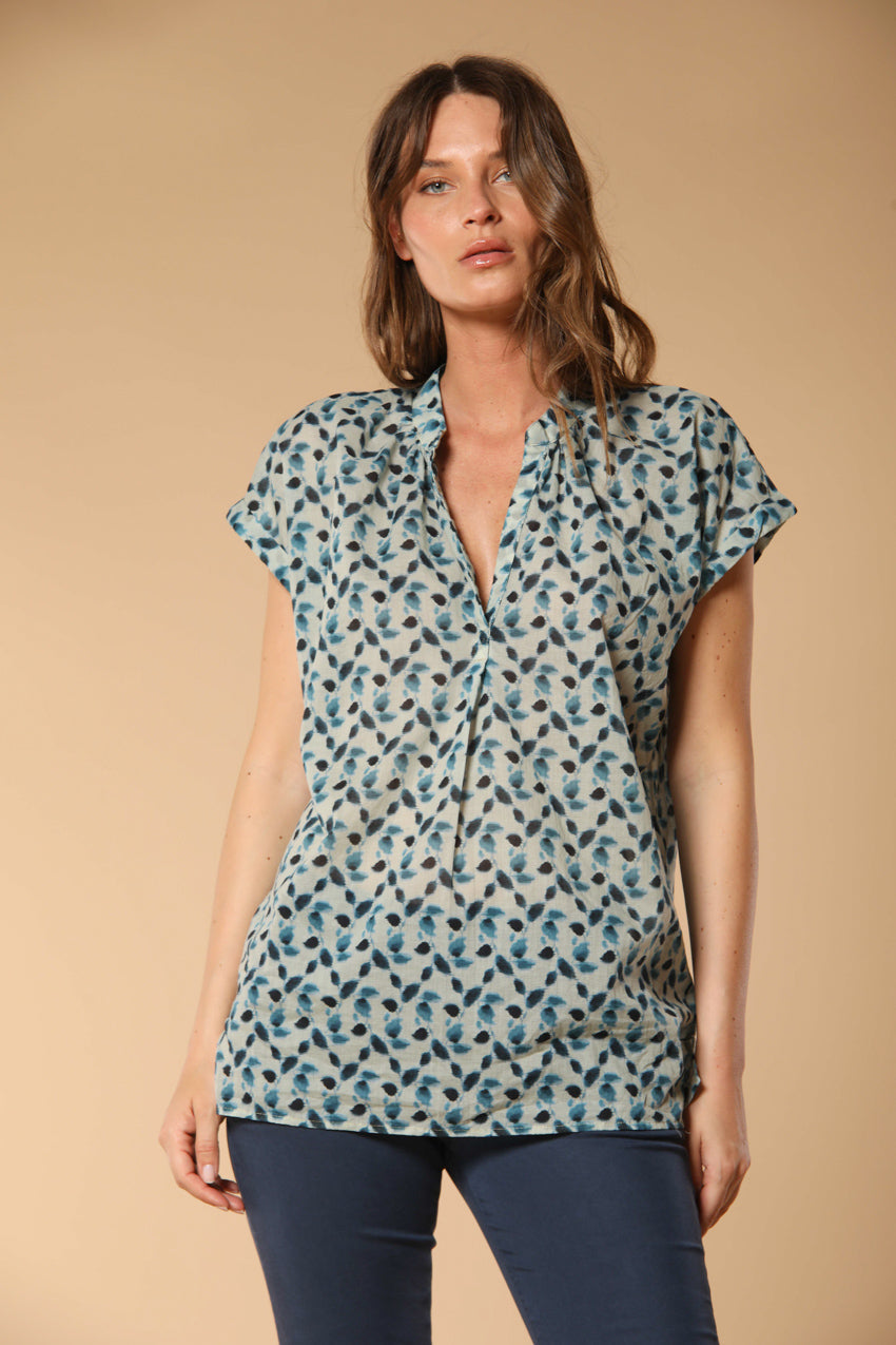 Adele MM chemise femme en voile de coton avec imprimé feuilles