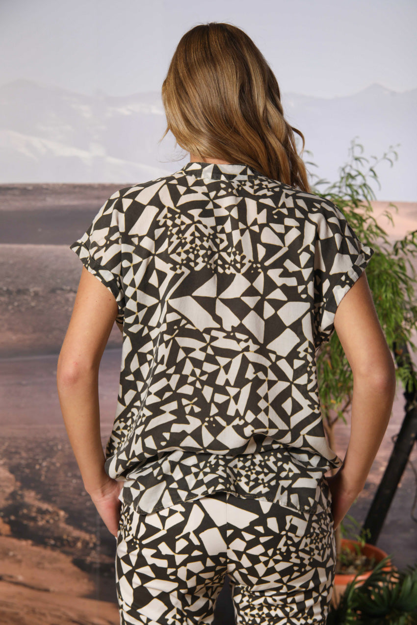 Adele MM chemise femme à manches courtes en tencel avec imprimé géométrique