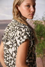 Adele MM chemise femme à manches courtes en tencel avec imprimé géométrique