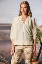 Adele chemise femme à manches longues en mousseline mélange Coton et Soie