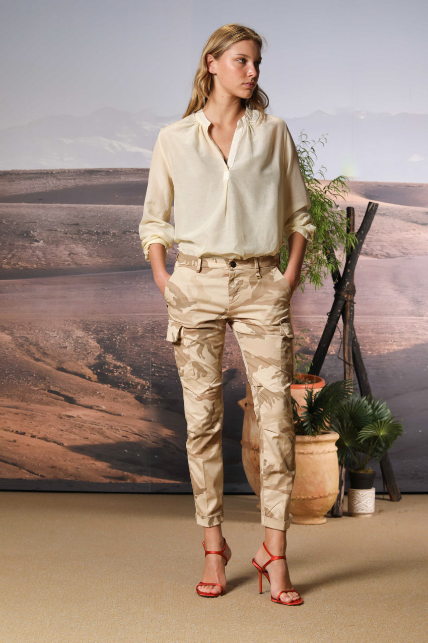 Adele chemise femme à manches longues en mousseline mélange Coton et Soie