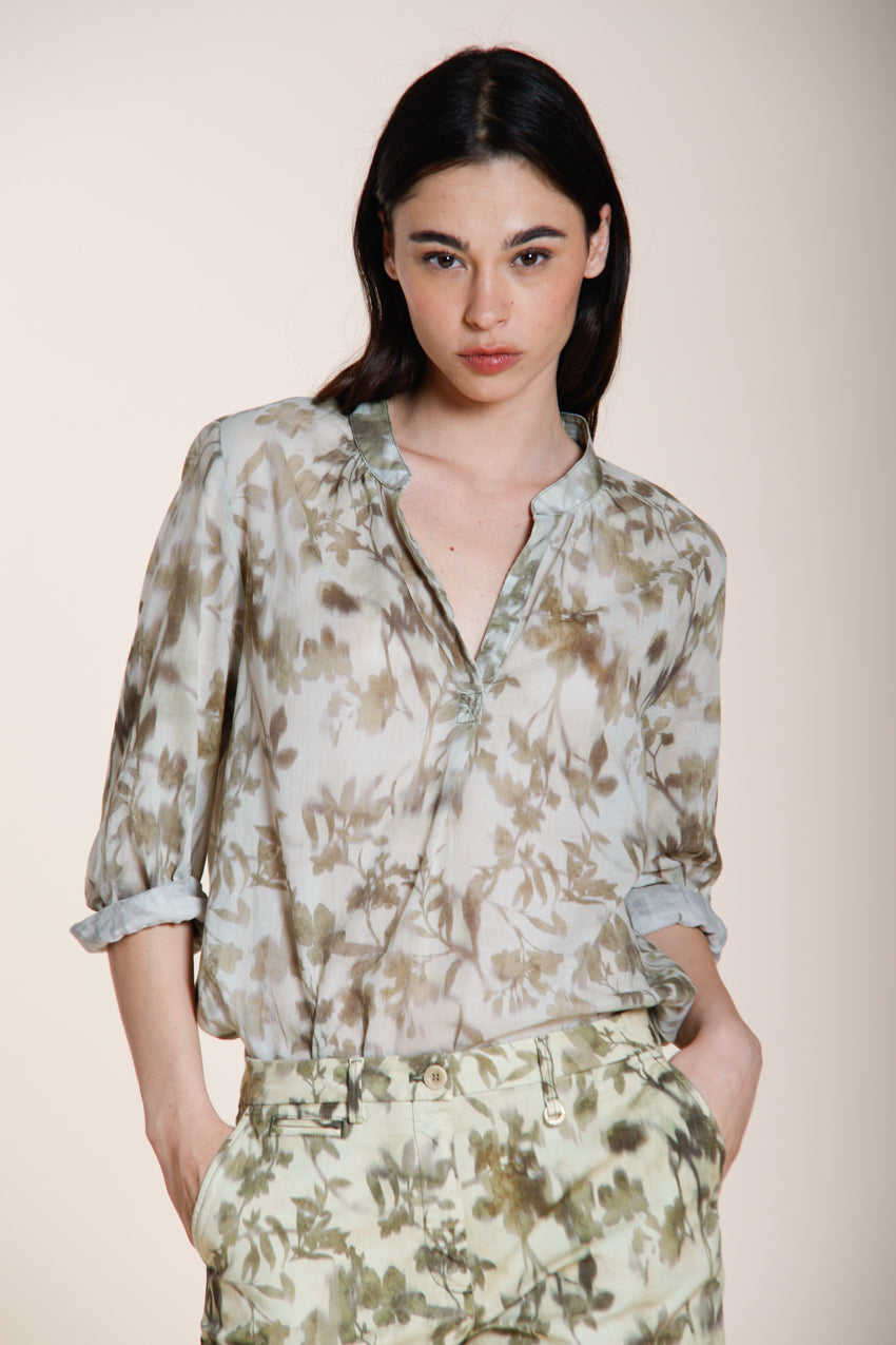Adele women's shirt long sleeve in cotton muslin floral pattern