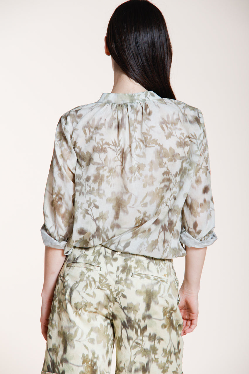 Adele women's shirt long sleeve in cotton muslin floral pattern