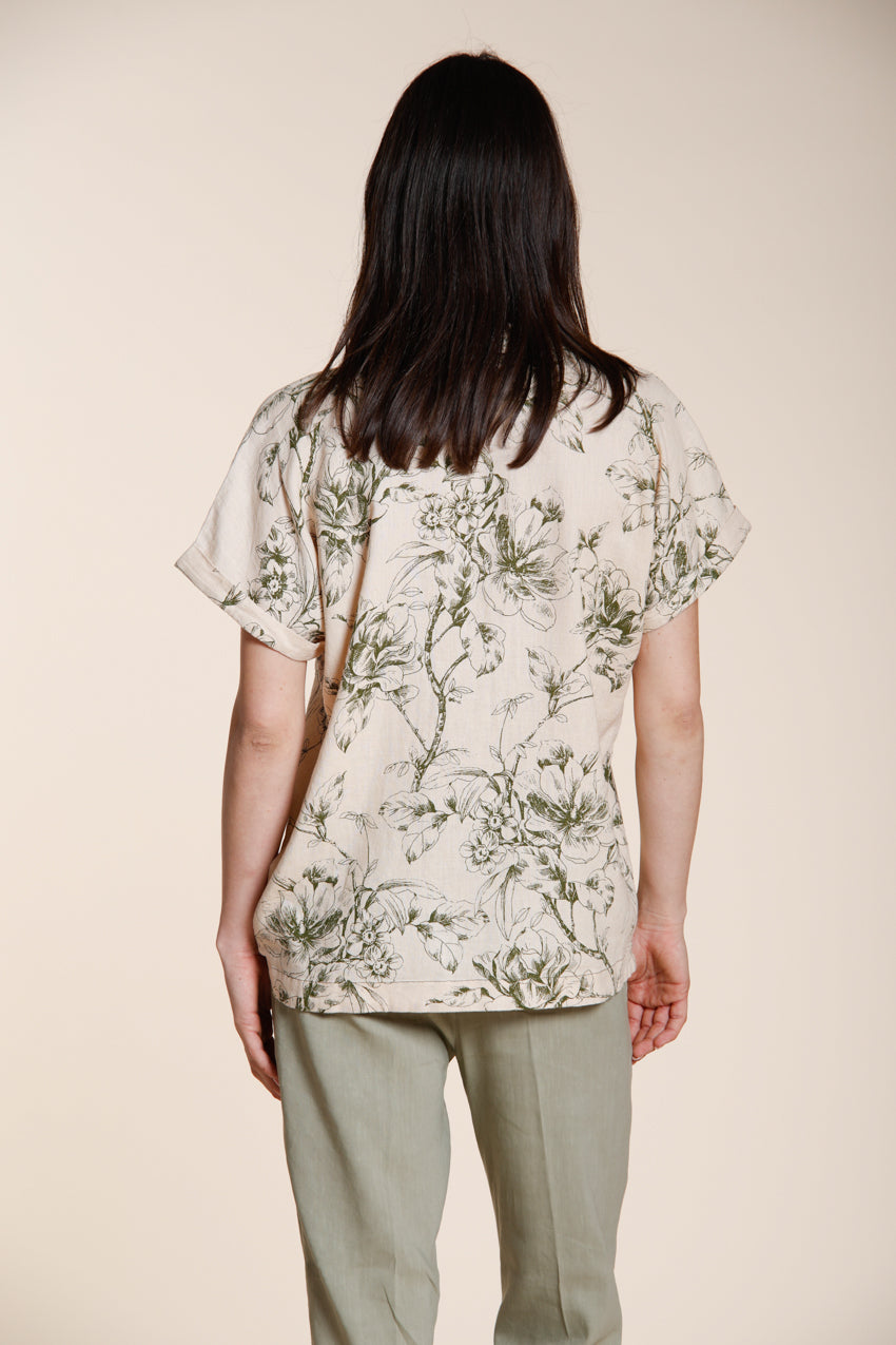 Livia camicia donna a manica corta in tela misto lino e viscosa fantasia a fiori