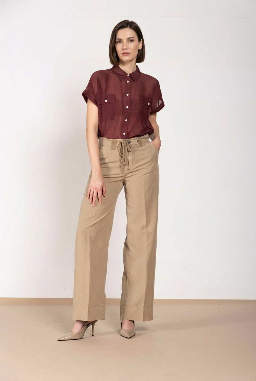 Natalie women's shirt short-sleeved in cotton and silk muslin