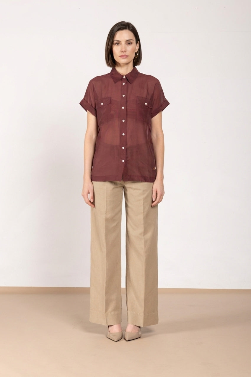 Natalie women's shirt short-sleeved in cotton and silk muslin