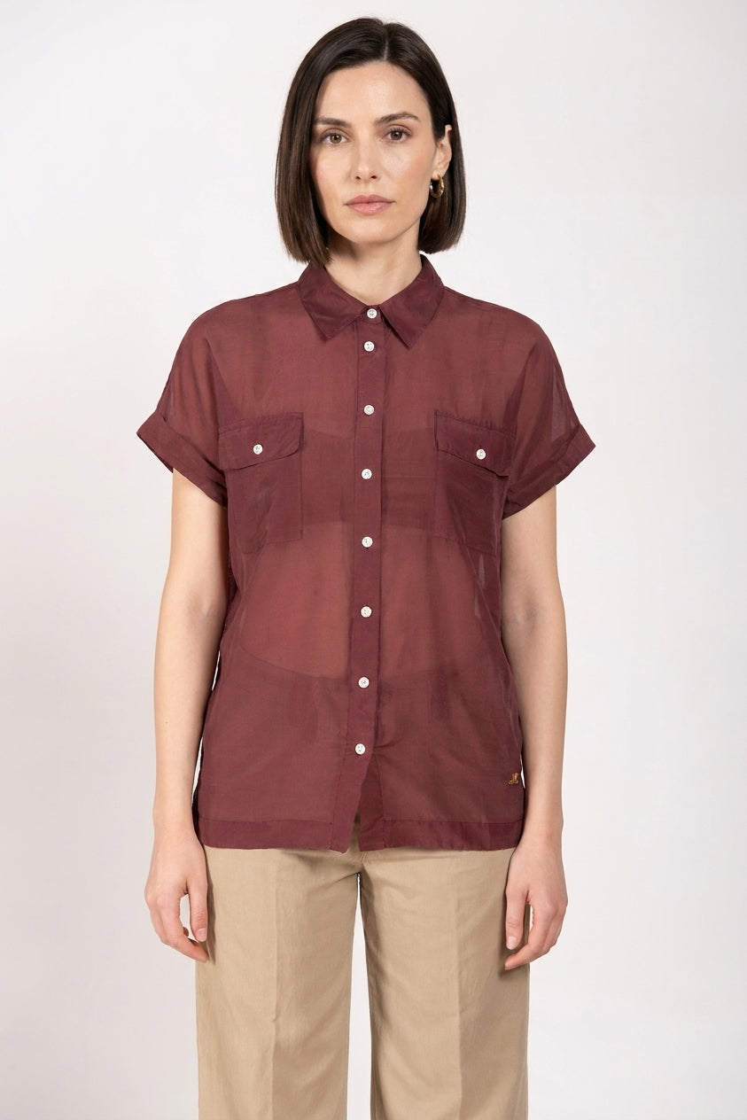 Natalie women's shirt short-sleeved in cotton and silk muslin