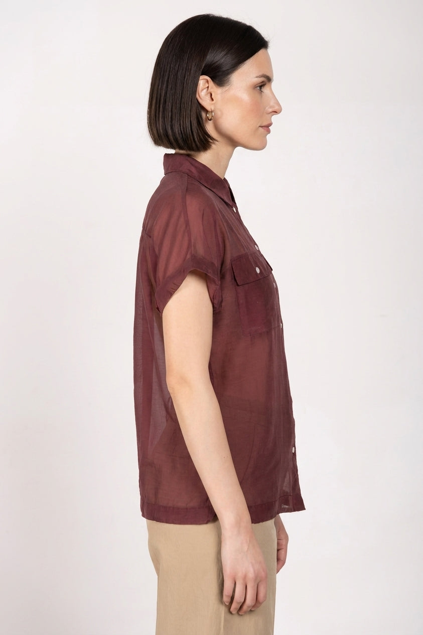 Natalie women's shirt short-sleeved in cotton and silk muslin