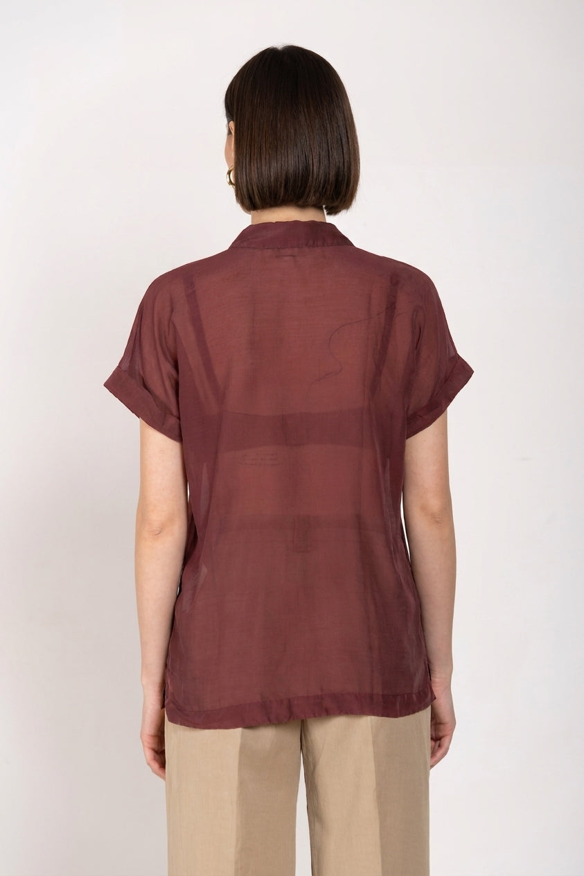 Natalie women's shirt short-sleeved in cotton and silk muslin