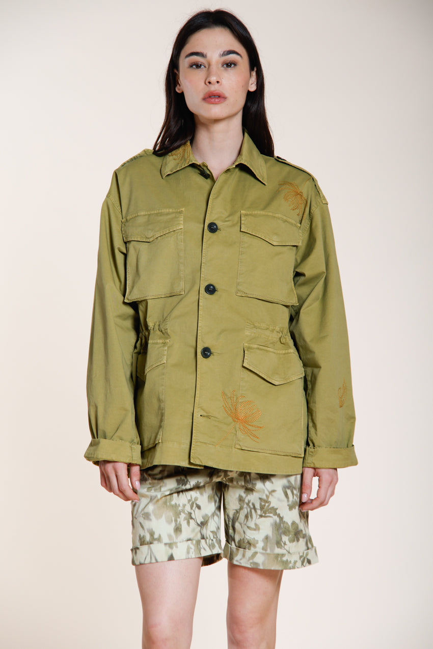 Florence New veste femme en twill léger stretch broderie fleurs