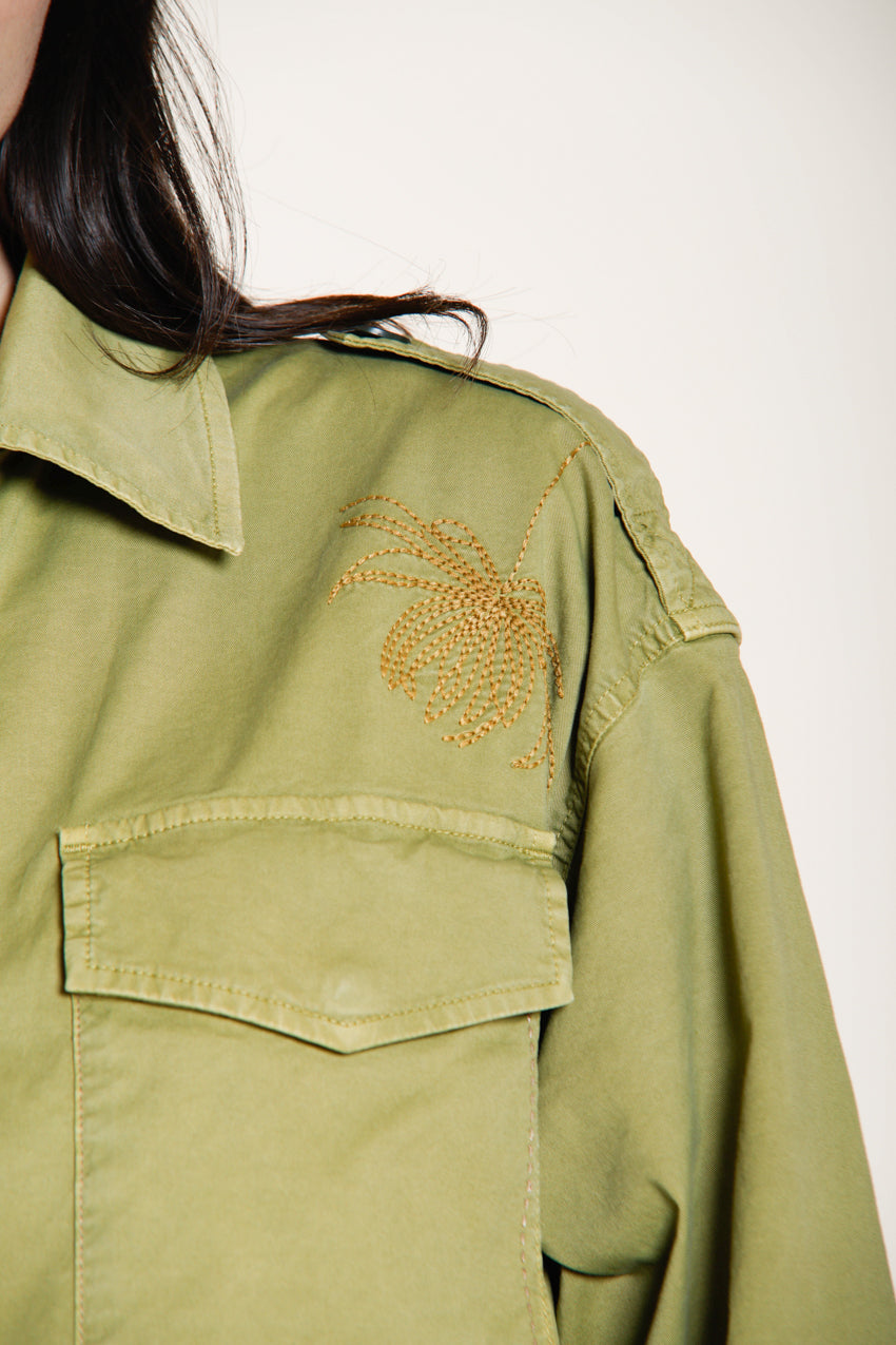 Florence New veste femme en twill léger stretch broderie fleurs