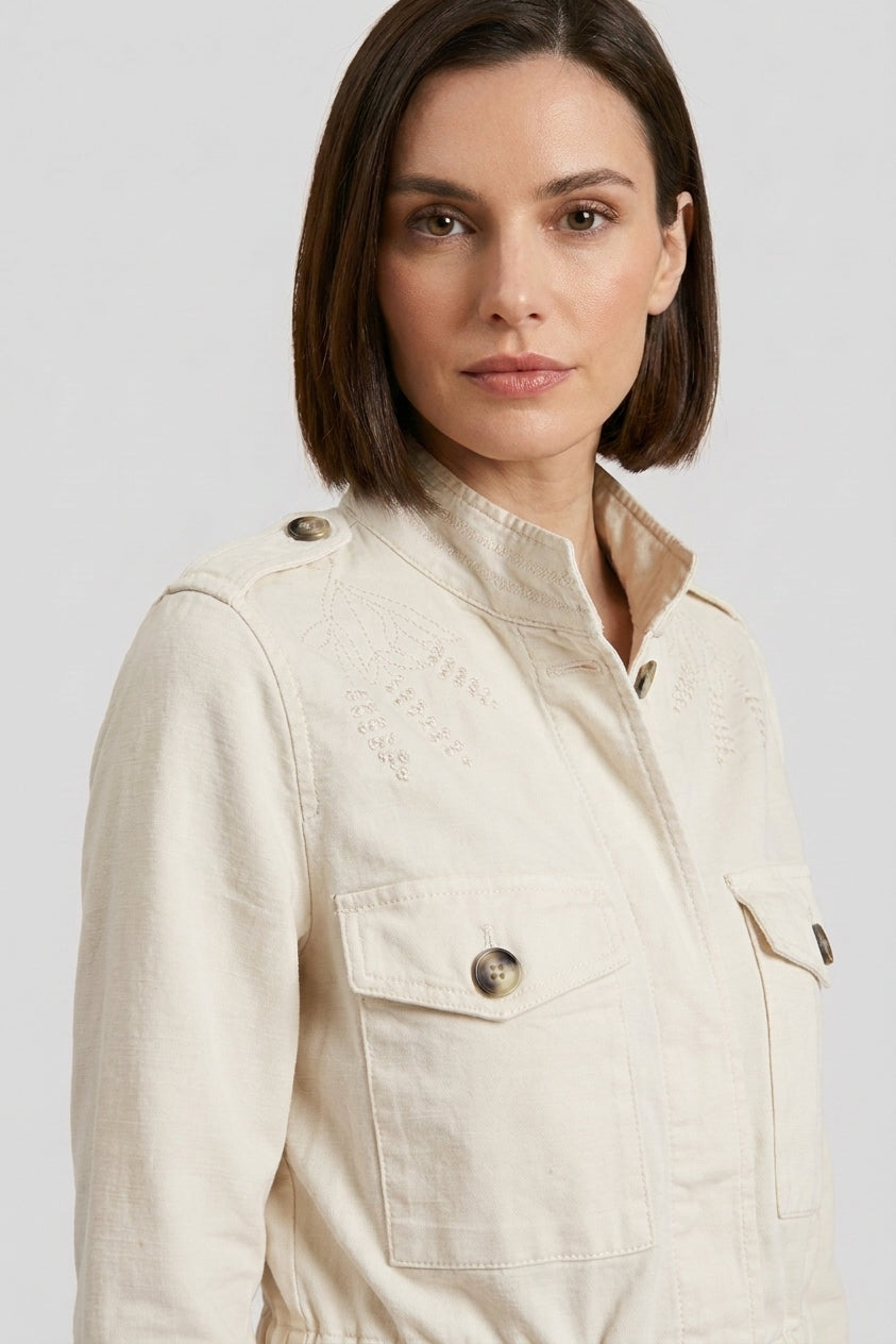 Eva chaqueta mujer en twill bordado flores