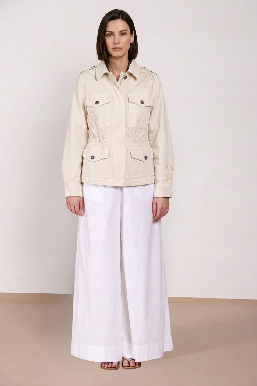 Eva chaqueta mujer en twill bordado flores