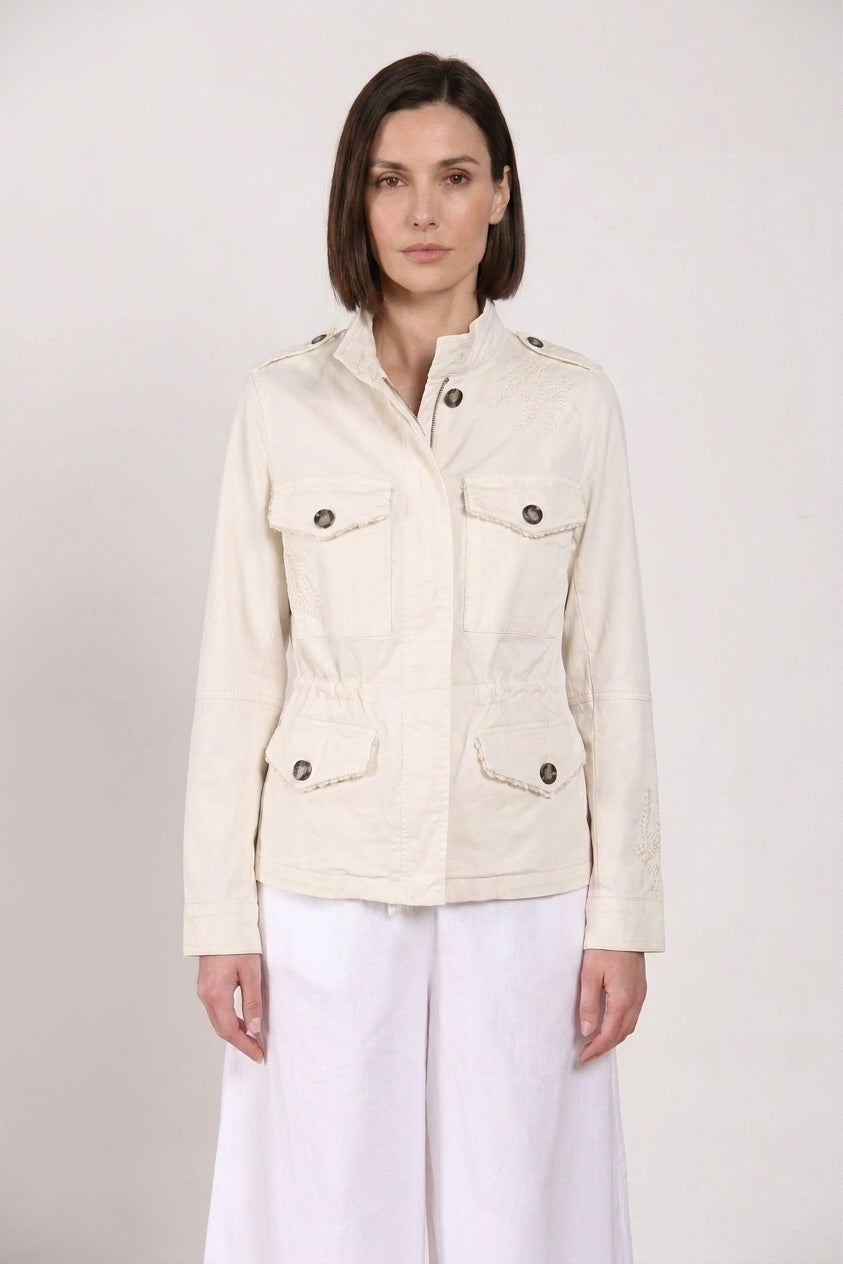 Eva chaqueta mujer en twill bordado flores