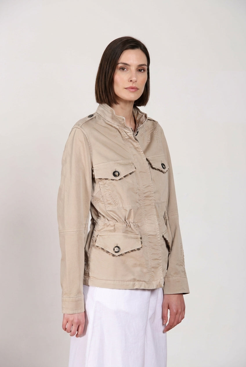 Eva chaqueta mujer en twill bordado flores