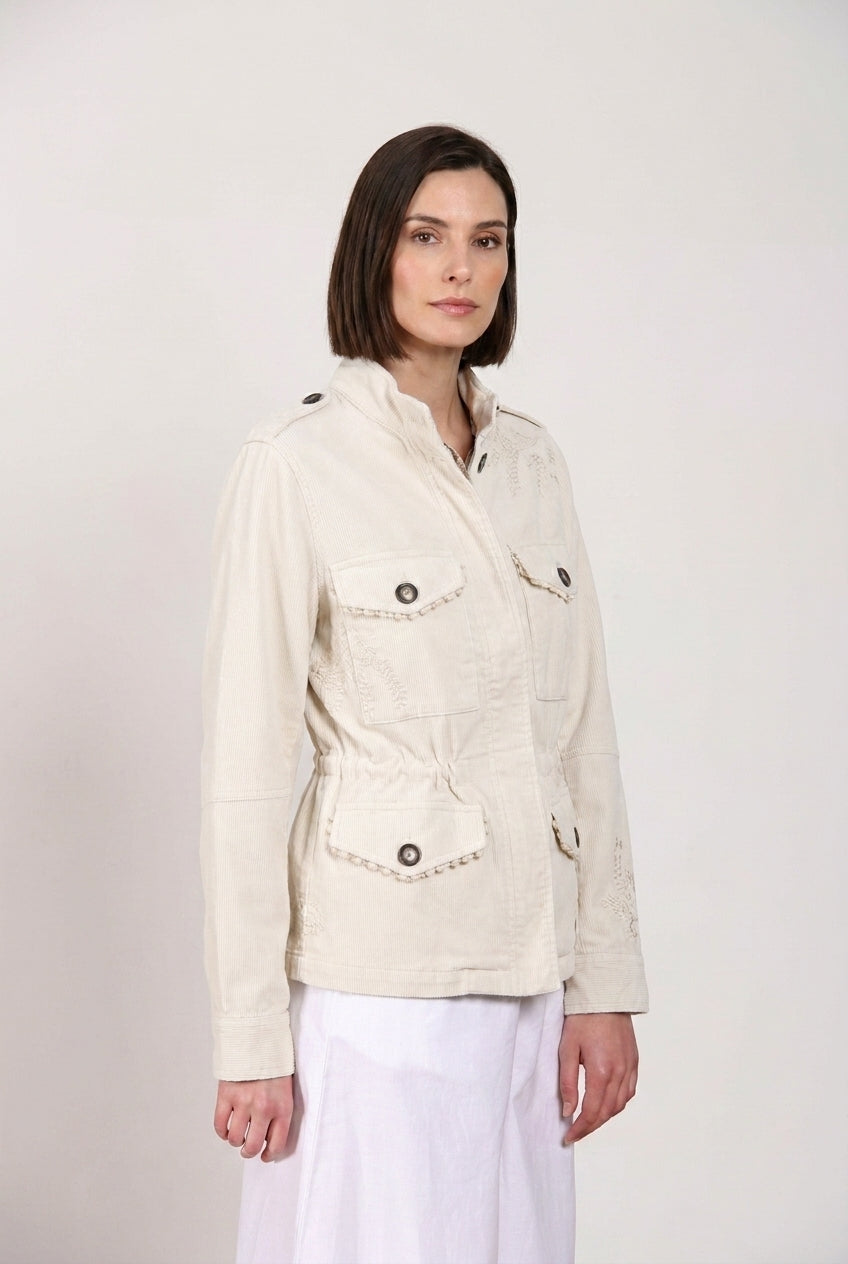Eva chaqueta mujer en twill bordado flores