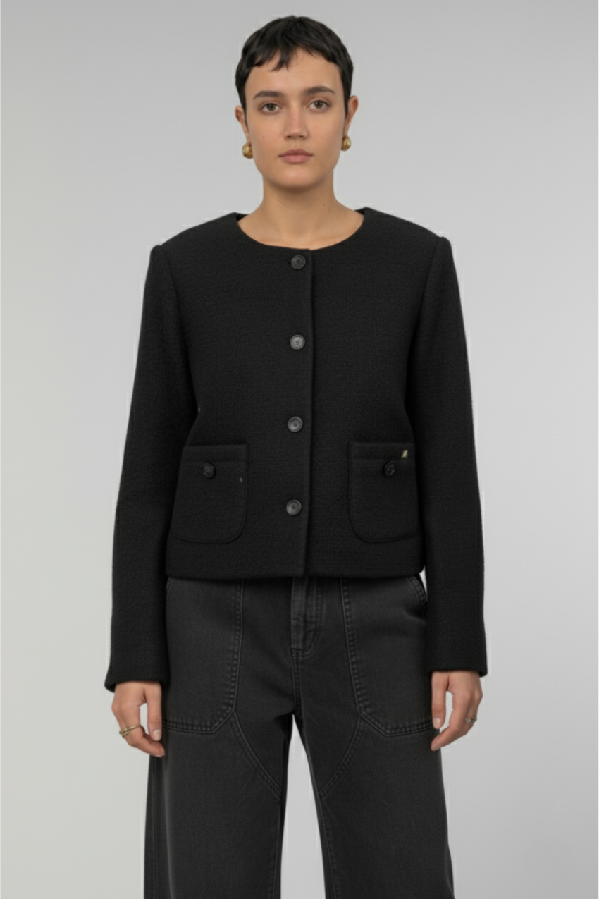 Lou Lou chaqueta cropped mujer en bouclé mezcla de lana
