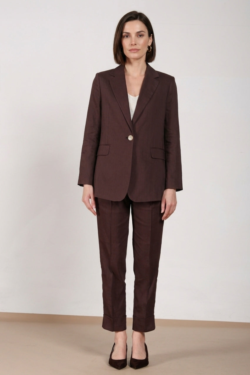 Irene blazer mujer en tela de mezcla de lino y viscosa
