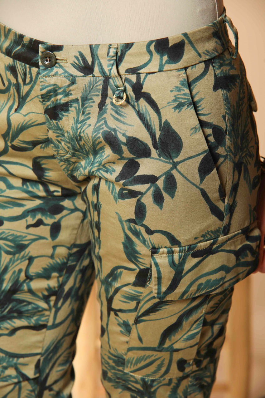 Chile City pantalone cargo donna in raso con stampa a fiori slim fit