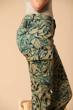 Chile City pantalone cargo donna in raso con stampa a fiori slim fit