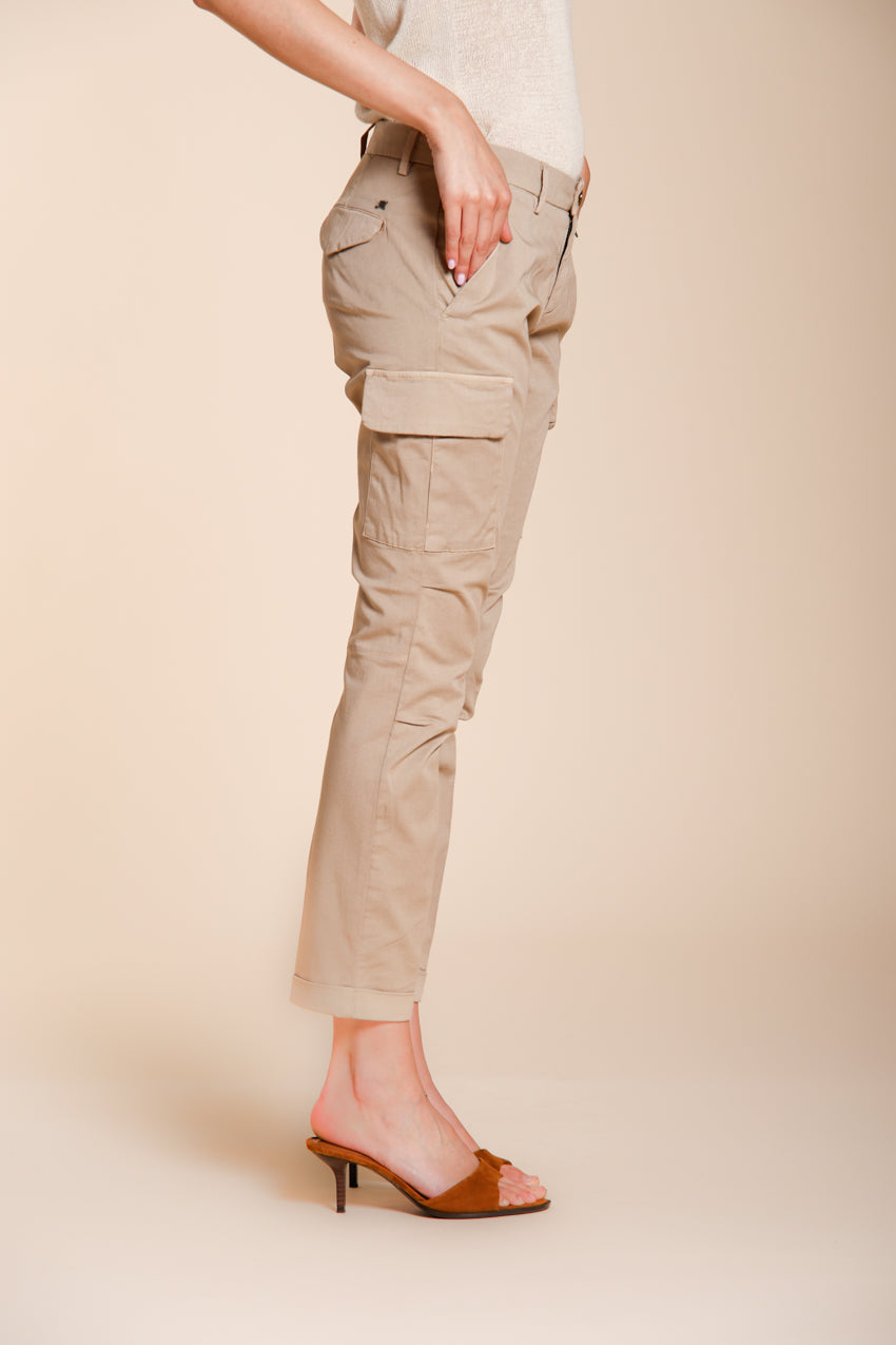 Chile City pantalone cargo donna in gabardina stretch slim fit