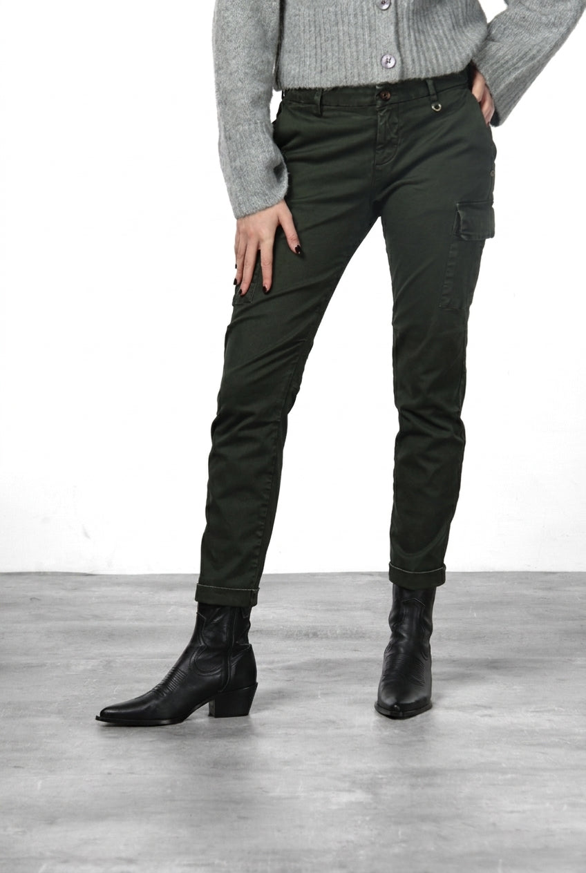 Chile City pantalone cargo donna in raso slim fit