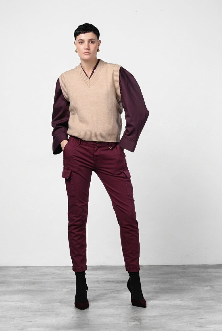 Chile City pantalón cargo de mujer en raso slim fit