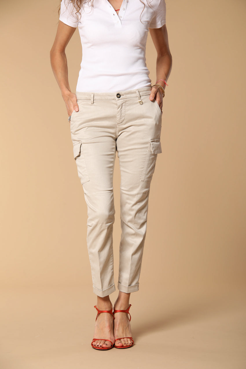 Chile City pantalone cargo donna in gabardina slim fit